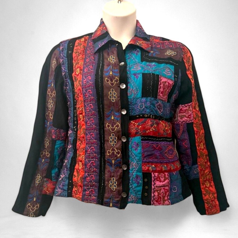 VINTED Chicos Patchwork Embroidered Boho Jacket, Size 1 (Medium 8)
